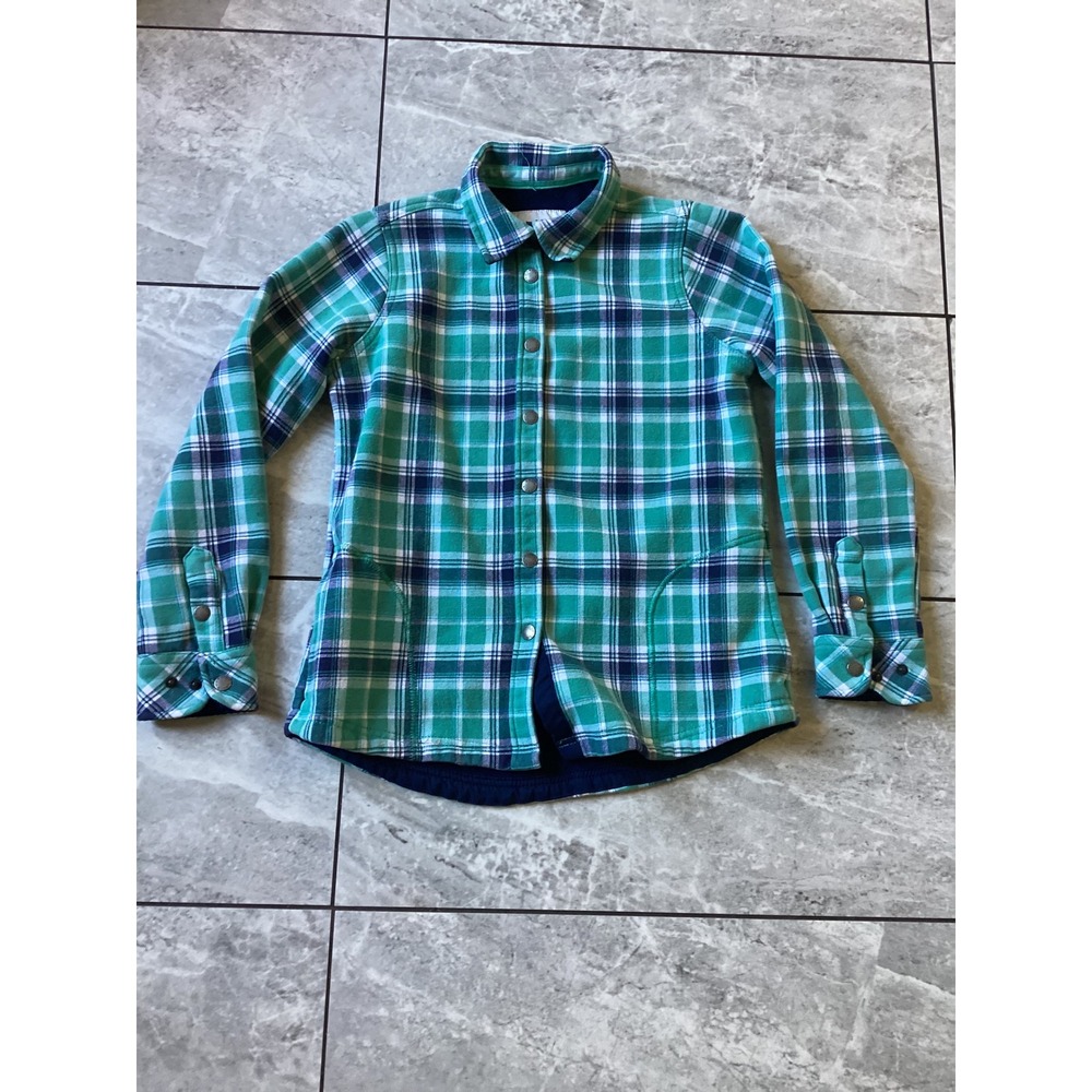 Orvis Womens Green Plaid Fleece Lined Flannel Shirt Jacket Snap Front Small